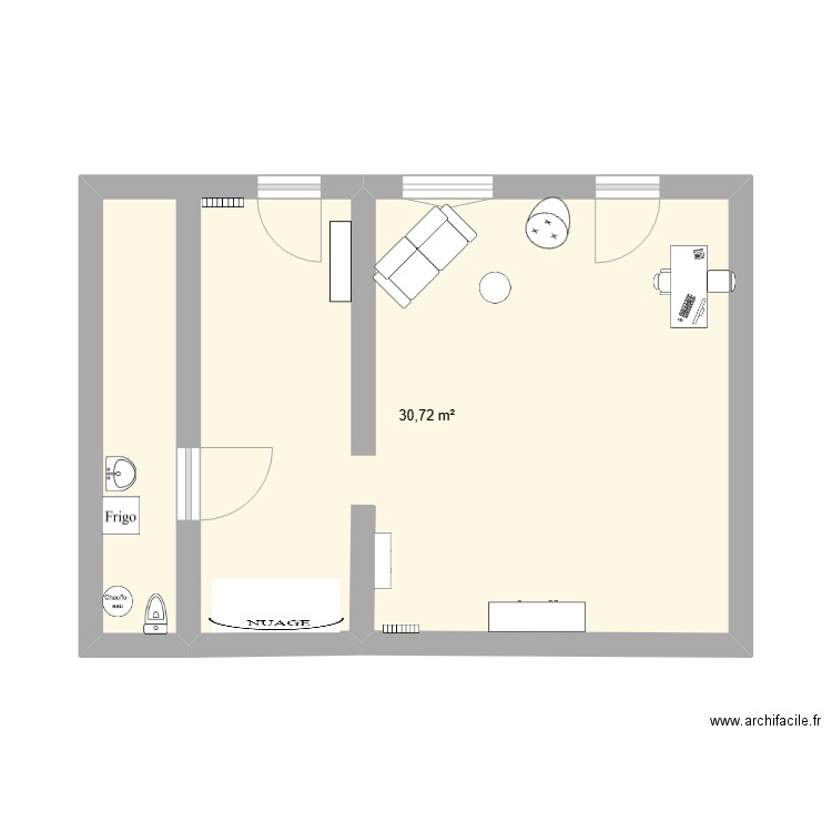 MMF. Plan de 1 pièce et 31 m2