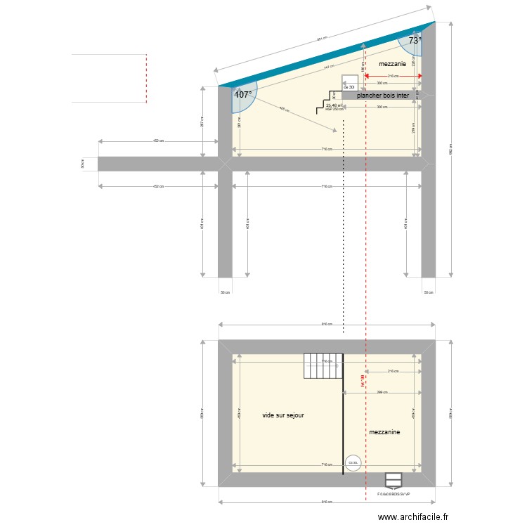 degli innocenti coupe . Plan de 2 pièces et 58 m2
