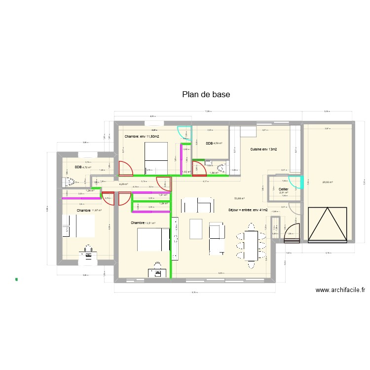 Plan de base pour climatisation. Plan de 15 pièces et 277 m2