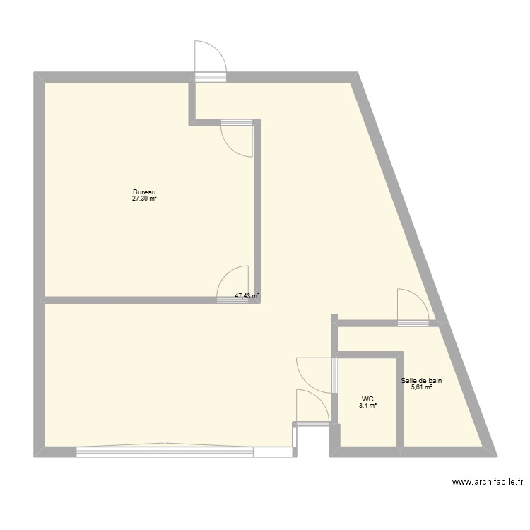 local 118 p. Plan de 4 pièces et 84 m2