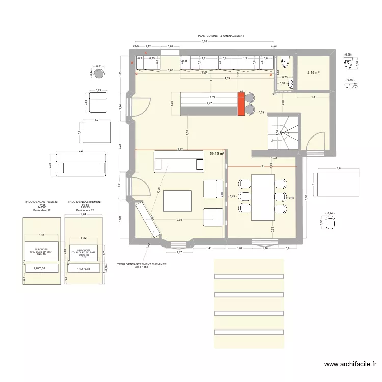 POILUS 7. Plan de 2 pièces et 61 m²
