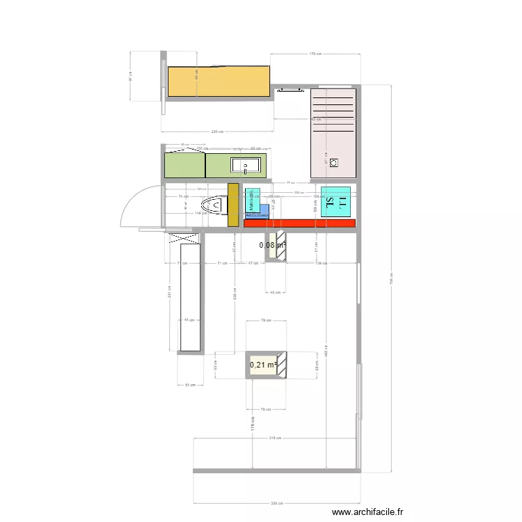 Salle de bain et cuisine V1. Plan de 