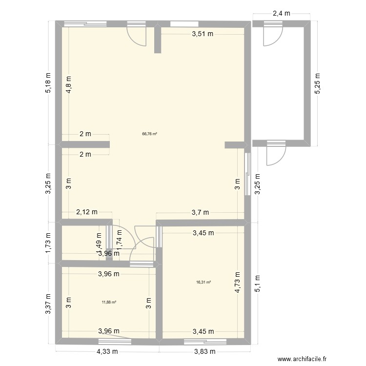 maison 2. Plan de 3 pièces et 95 m2