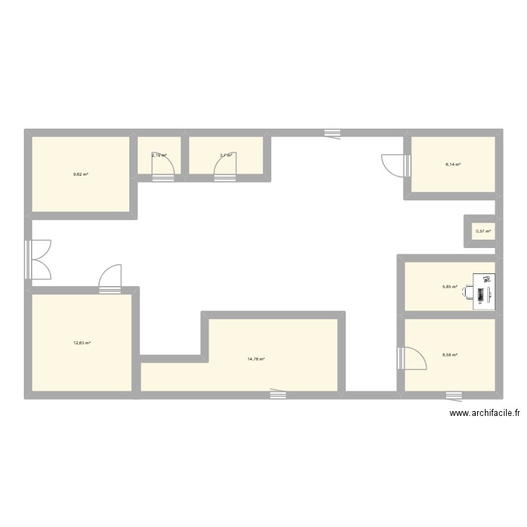 Travail art apliquer. Plan de 9 pièces et 64 m2