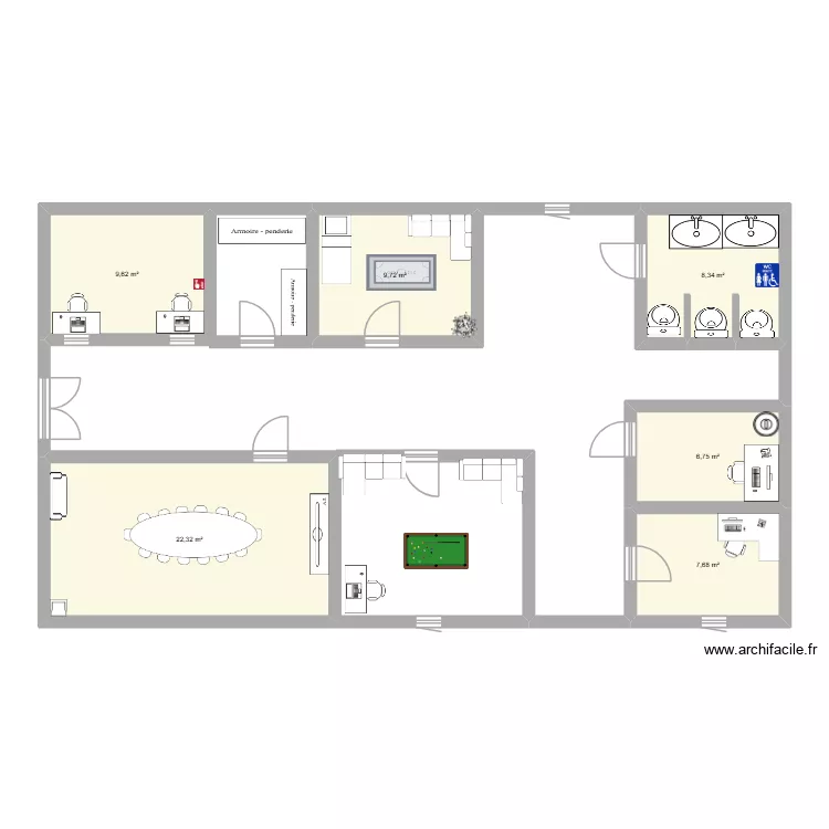 Travail art apliquer. Plan de 6 pièces et 64 m²