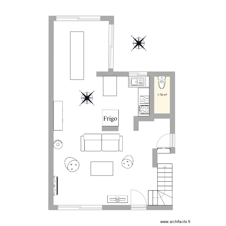 PALAVAS_V2. Plan de 1 pièce et 2 m2