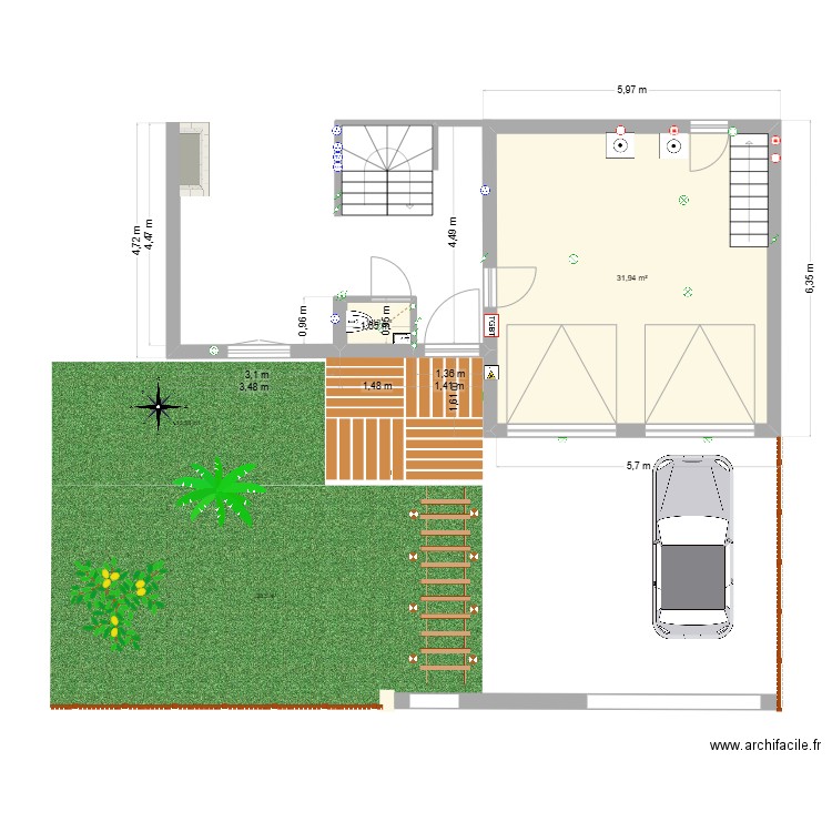 Maison Cormeilles-RDC-Cloture-Portail-Telescopique_V3. Plan de 2 pièces et 33 m2