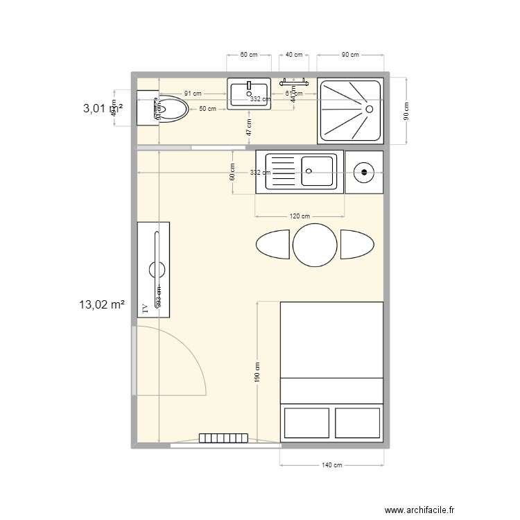 Thomas. Plan de 2 pièces et 16 m2