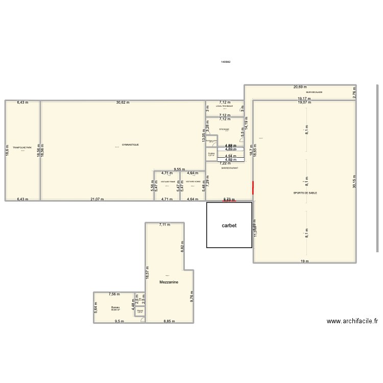 complexe-sportif. Plan de 15 pièces et 1679 m2