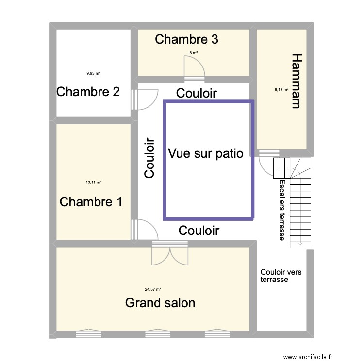 Etage marrakech. Plan de 5 pièces et 65 m2