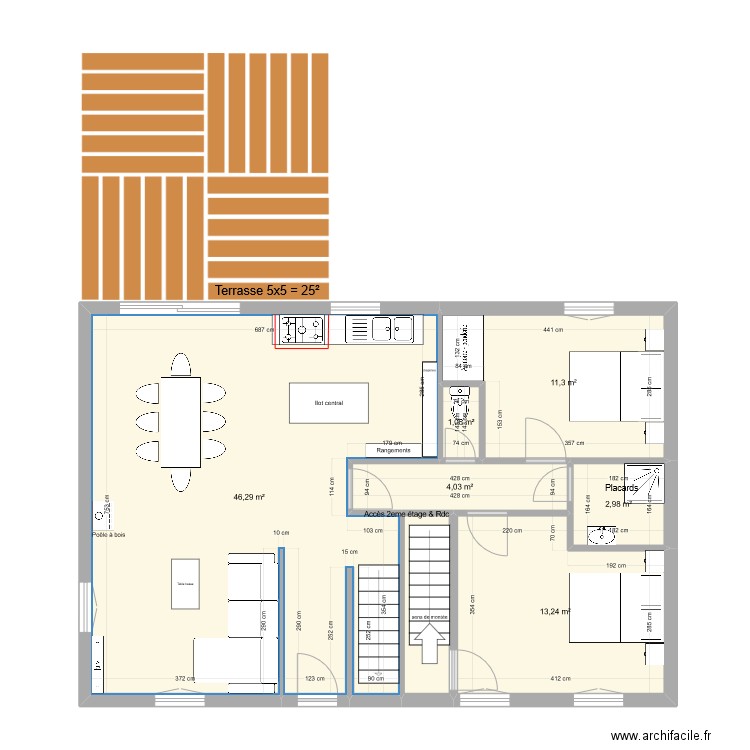 plateau 1ere étage aménagement 2. Plan de 7 pièces et 82 m2