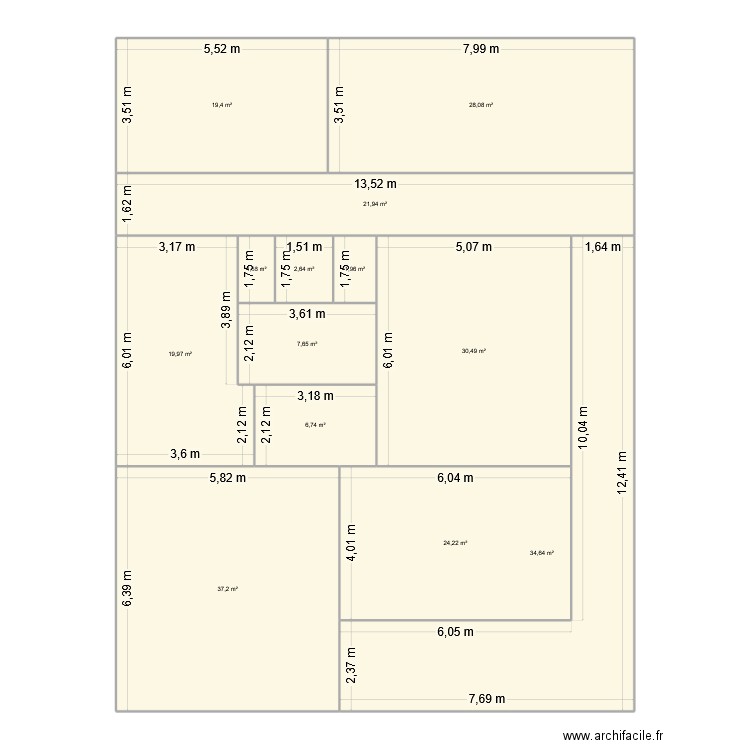 Plan version 2. Plan de 13 pièces et 237 m2
