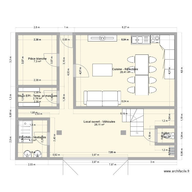 Plans locaux - RDC. Plan de 6 pièces et 68 m2