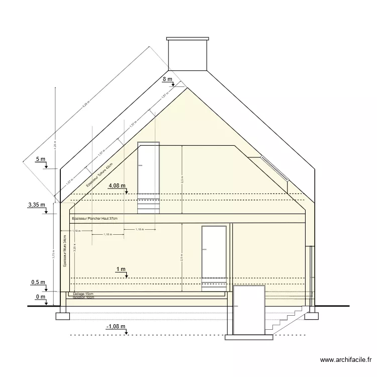 Coupe verticale Phase Faisabilit&eacute; METRE. Plan de 2 Pièces et 82 m²