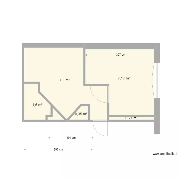 Salle de bain actuelle. Plan de 5  et 17 m²