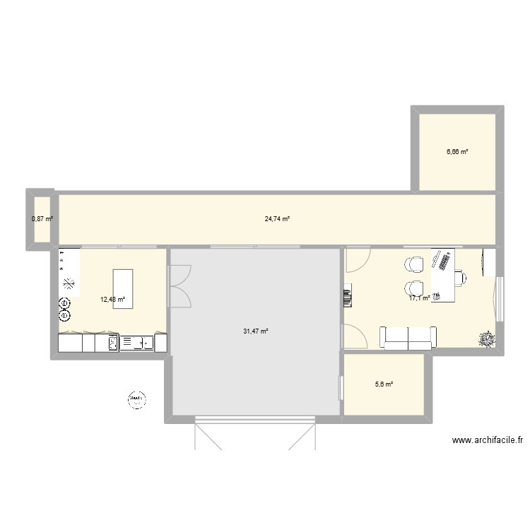 Plan Chenil. Plan de 7 pièces et 99 m2