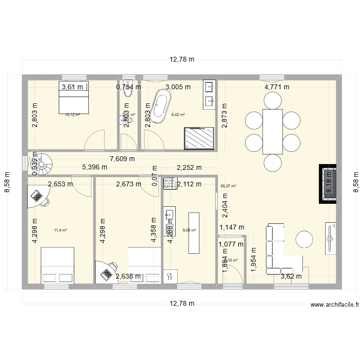 Maisoun dourges 1. Plan de 7 pièces et 98 m2