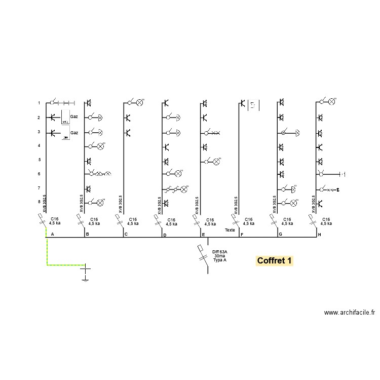 Plan unifilaire coffret 1. Plan de 0 pièce et 0 m2