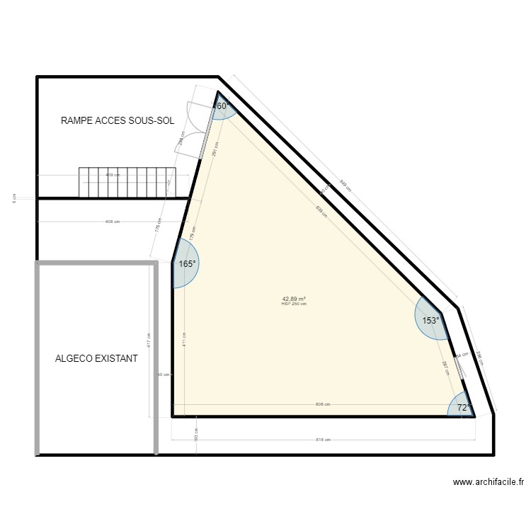 Thouesny sous-sol . Plan de 1 pièce et 43 m2