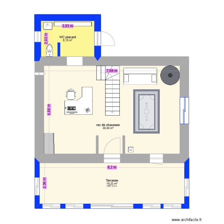 Maison. Plan de 3 pièces et 64 m2