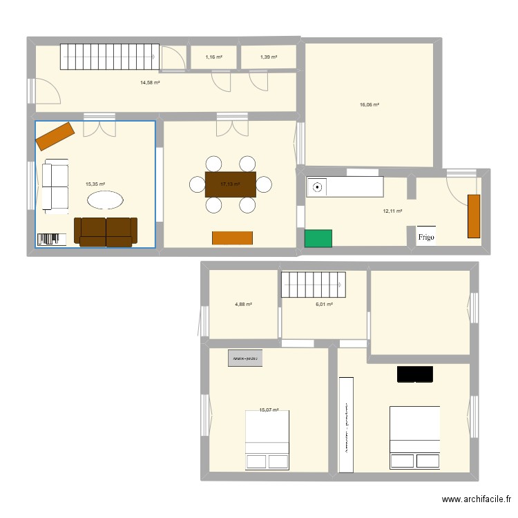 salon. Plan de 11 pièces et 127 m2