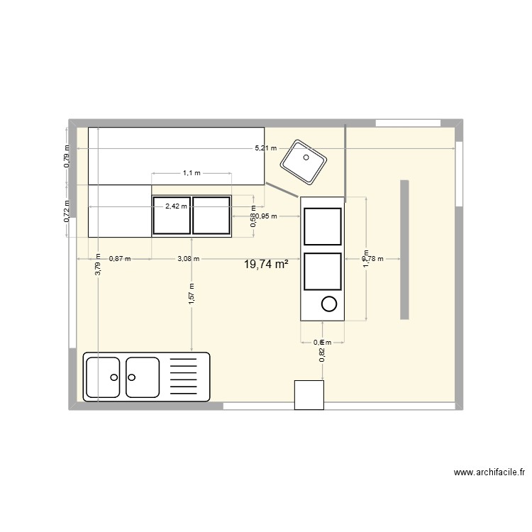 leveno. Plan de 1 pièce et 20 m2