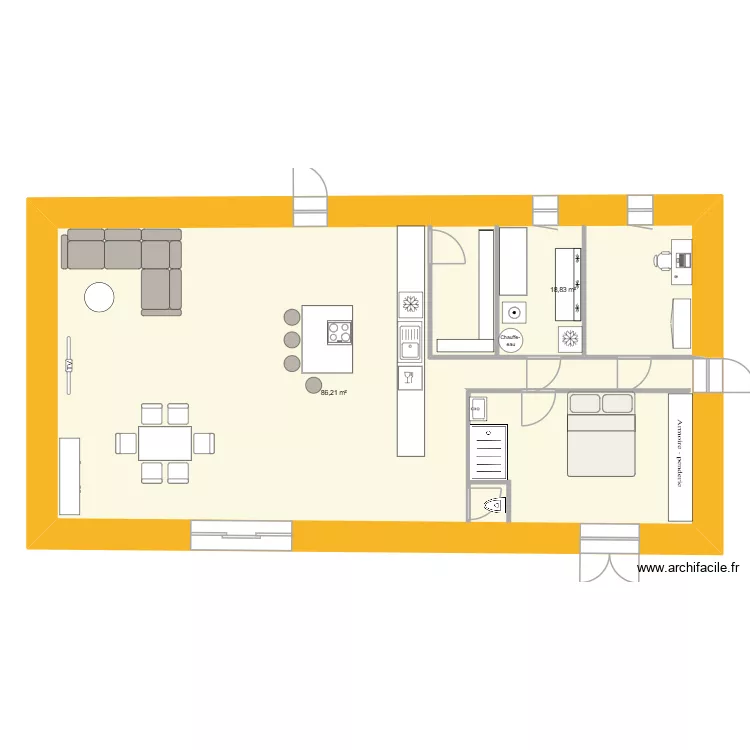 RDC maison. Plan de 2 et 105 m² RDC maison. Plan de 2 et 105 m²