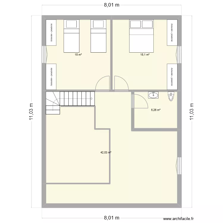 MAISON GAZERAN NIVEAU 1. Plan de 4  et 77 m²