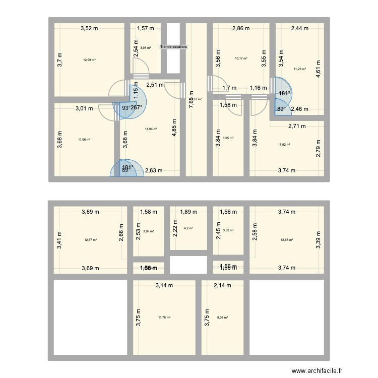 Plan rdc et 1er. Plan de 19 pièces et 150 m2