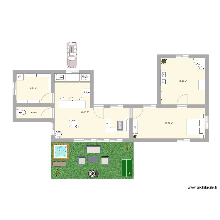 Projet UIL maison bioclima. Plan de 5 pièces et 55 m2