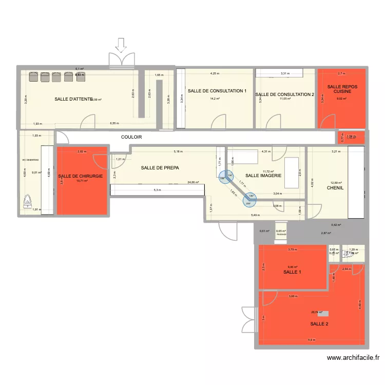 clinique avec zones. Plan de 19 Pièces et 168 m²