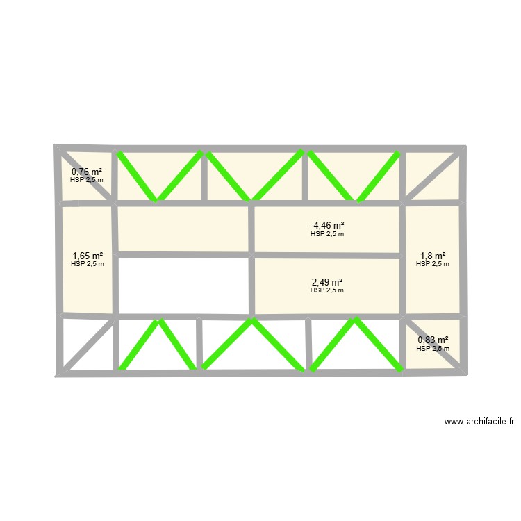 Plafond de ya amelie. Plan de 6 pièces et 10 m2