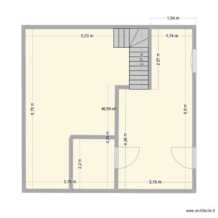 sous sol. Plan de 1 pièce et 47 m2