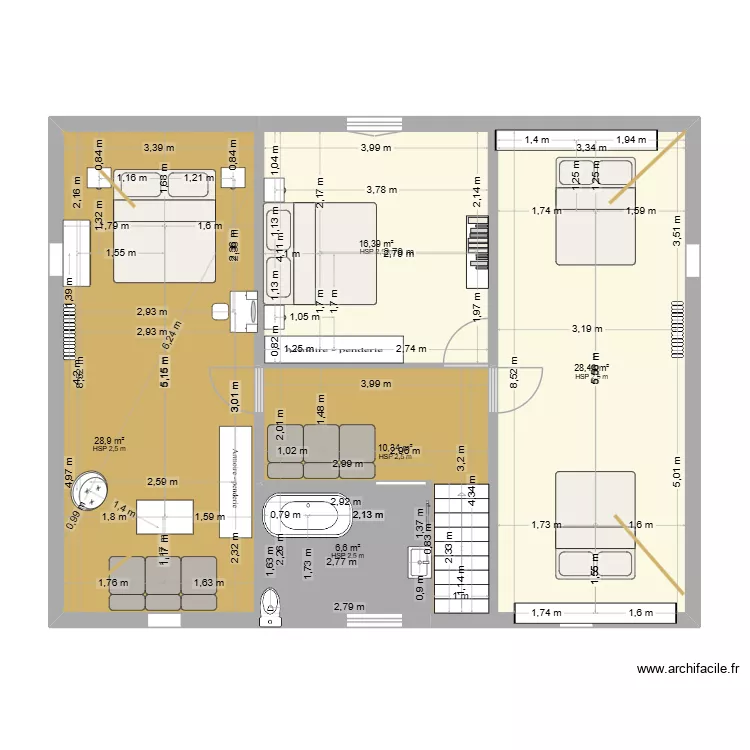 Réno étage aménager. Plan de 5 Pièces et 91 m² Réno étage aménager. Plan de 5 Pièces et 91 m²