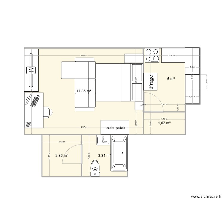 appart pâlais royal v2. Plan de 5 pièces et 32 m2