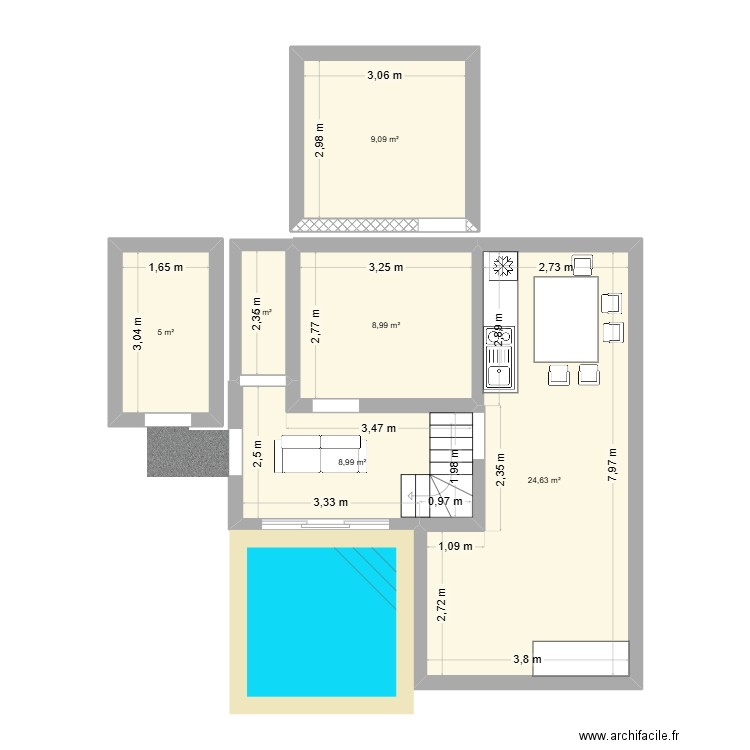 bungalow 33. Plan de 6 pièces et 59 m2