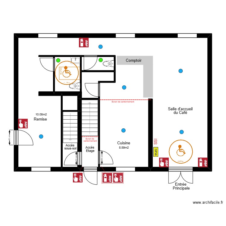 Tcap21 RDC  APRES TRAVAUX. Plan de 6 pièces et 89 m2