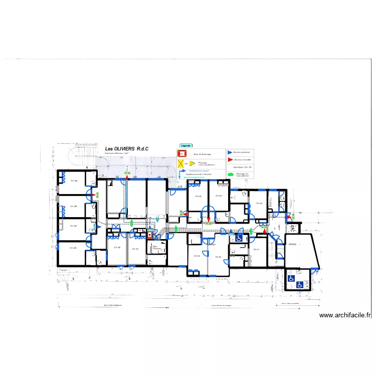 Les Oliviers Wifi Rez de chauss&eacute;. Plan de 68 pièces et 1003 m²