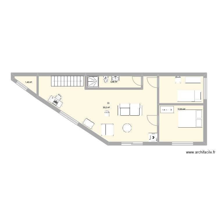 Maison aug. Plan de 4 pièces et 56 m2