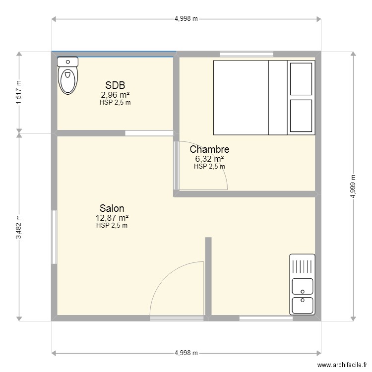 Maison bernard. Plan de 3 pièces et 22 m2