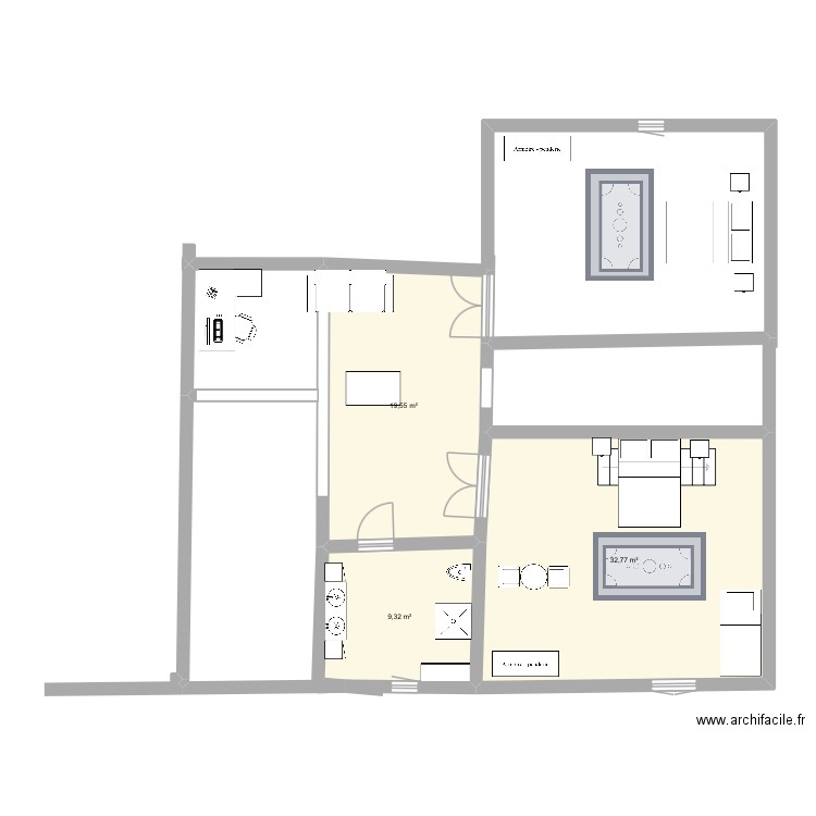 Etage. Plan de 3 pièces et 62 m2