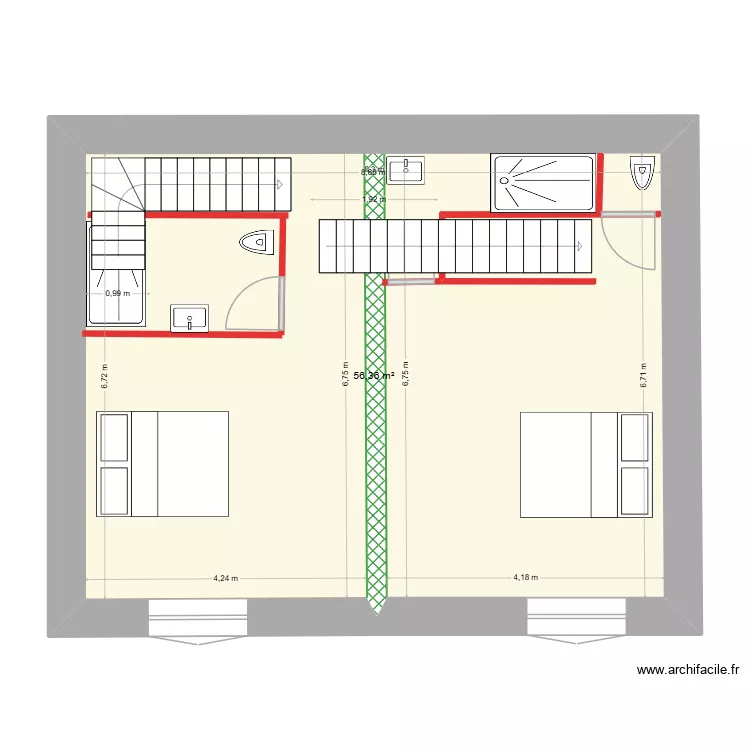 Plan étage avec deux escaliers 2. Plan de Plan étage avec deux escaliers 2. Plan de