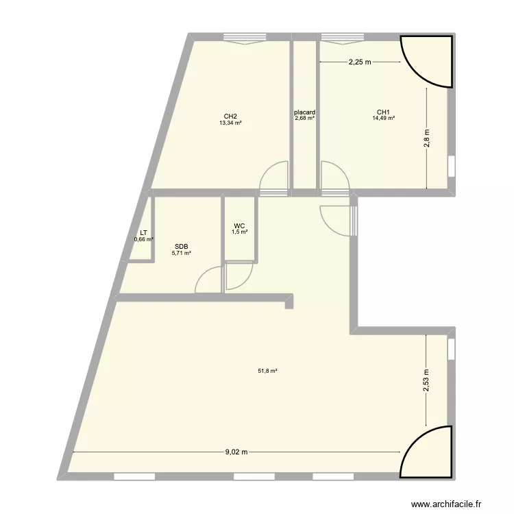 appartement. Plan de 7  et 90 m²