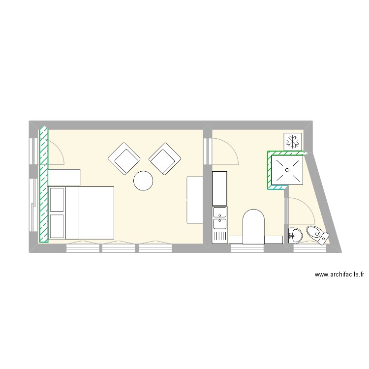 BUREAU projet. Plan de 3 pièces et 27 m2