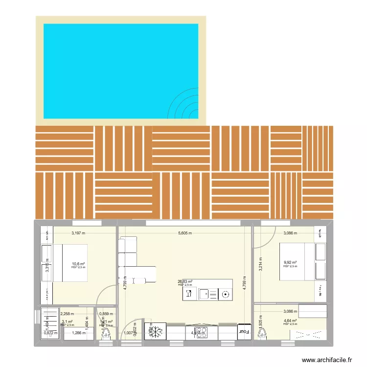 Id&eacute;e plan de bungalow. Plan de 6 pièces et 56 m²