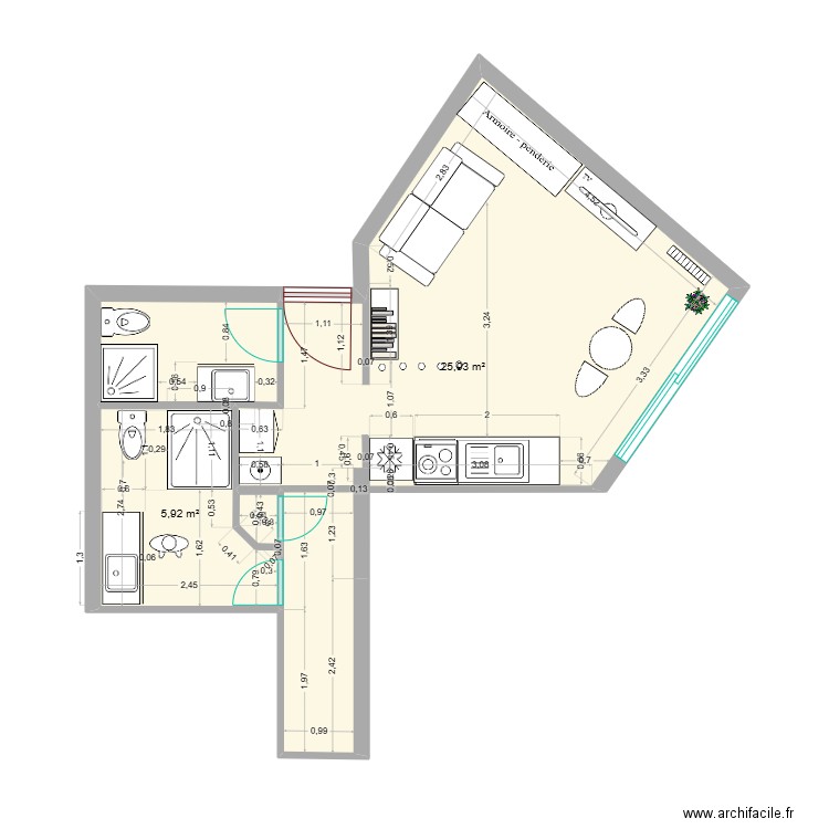 Mattéo Paula 3,1. Plan de 3 pièces et 35 m2