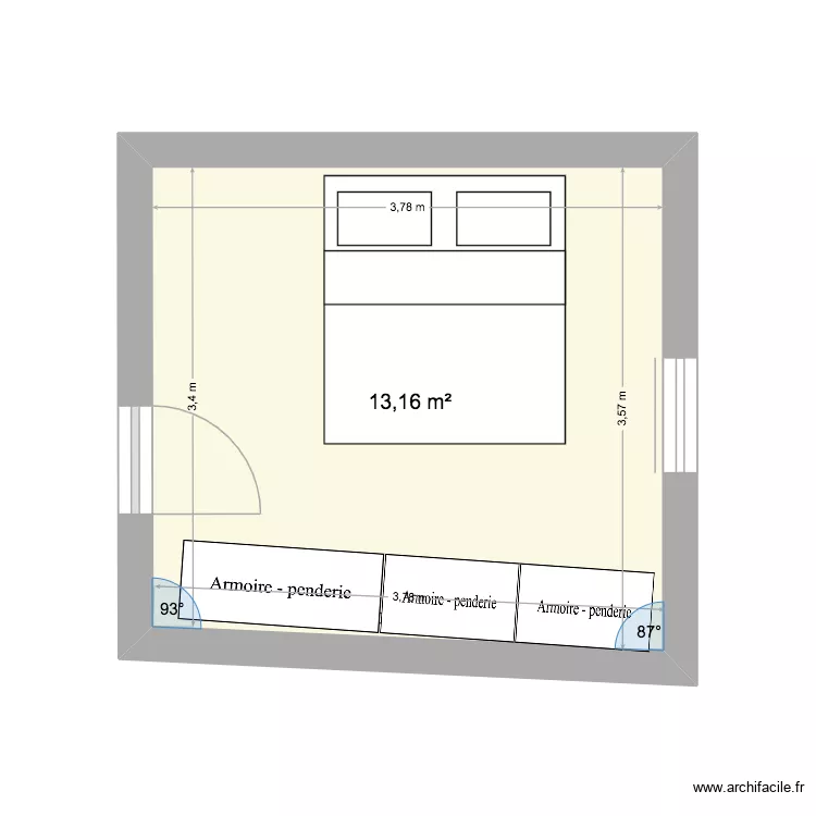 chambre. Plan de 1  et 13 m²