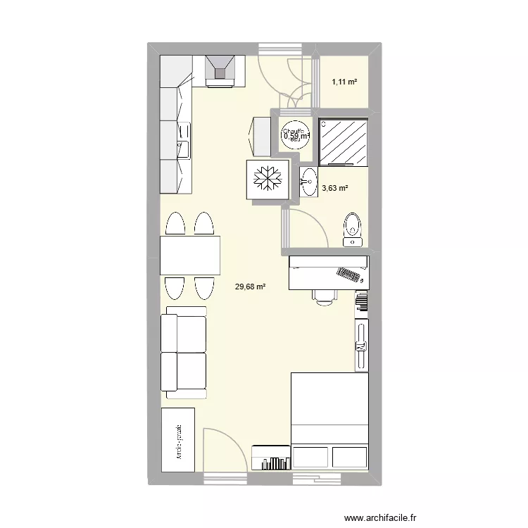Studio 2. Plan de 4  et 35 m²
