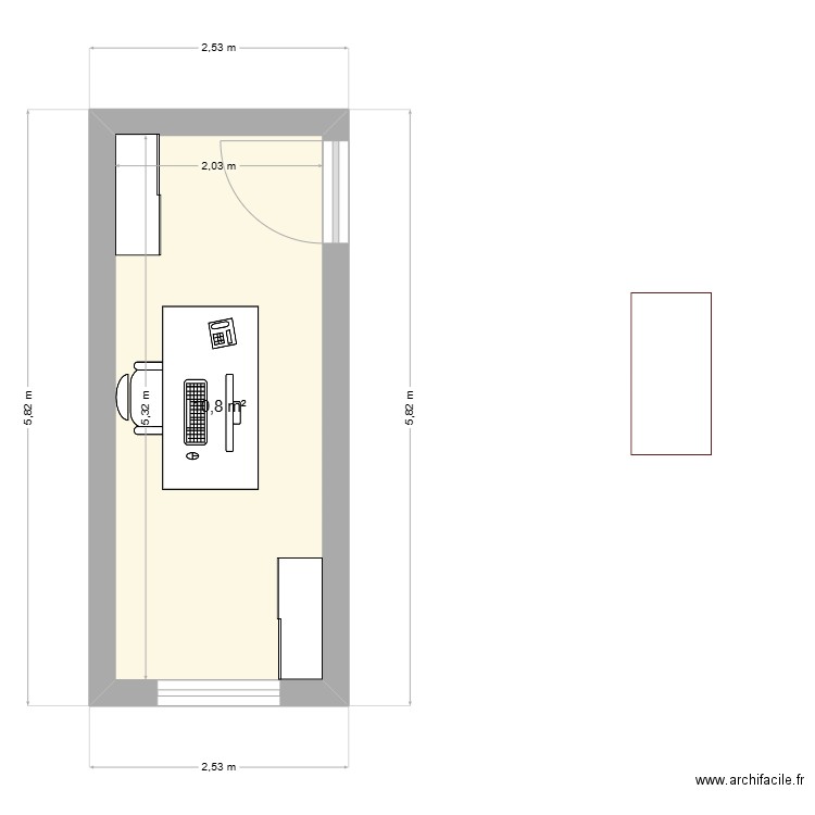 Bureau supplémentaire. Plan de 1 pièce et 11 m2