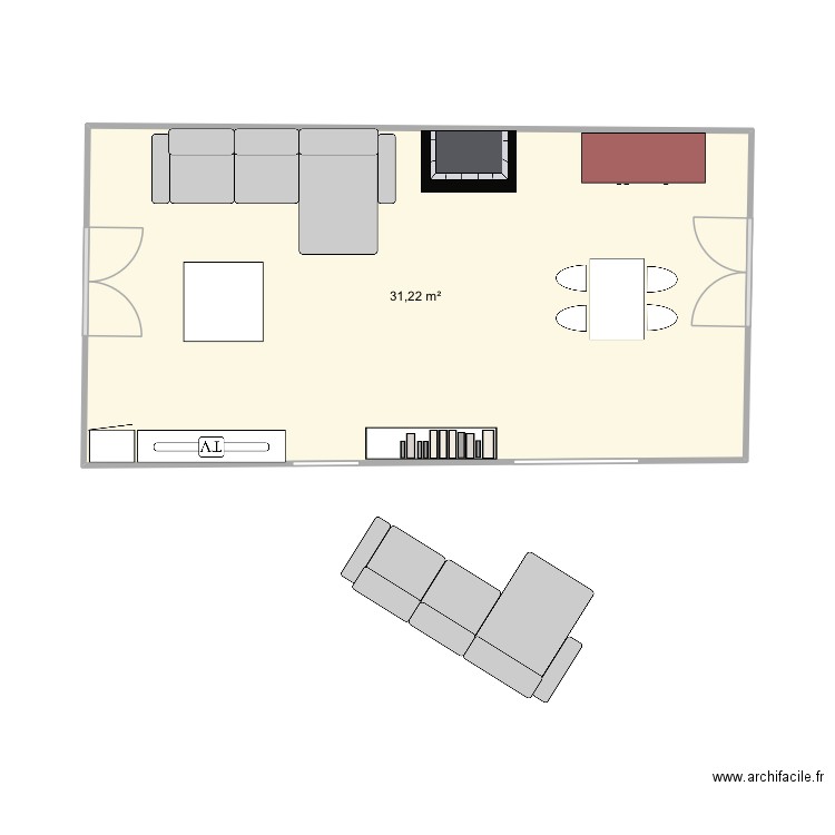 RDC 2. Plan de 1 pièce et 31 m2